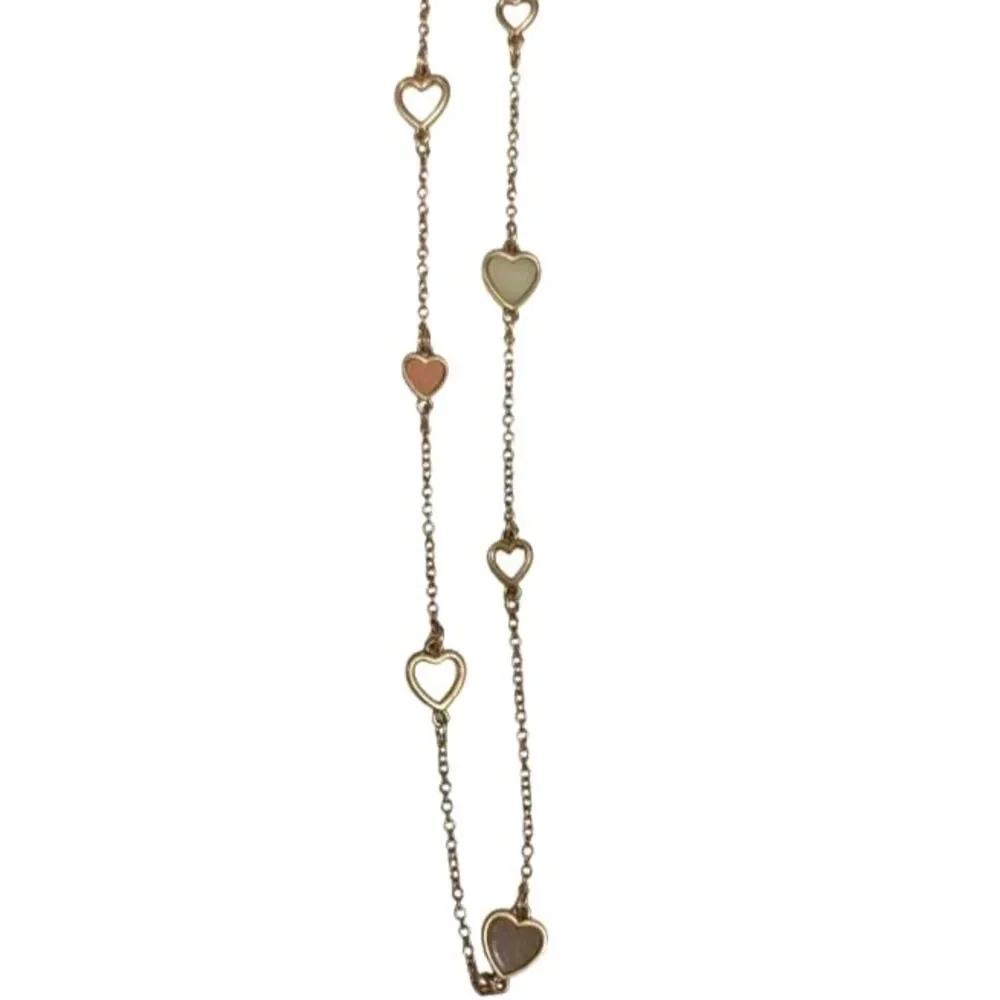 J.Crew Heart Station Necklace Gold Tone Chain Enamel Pastel Pink Green Long